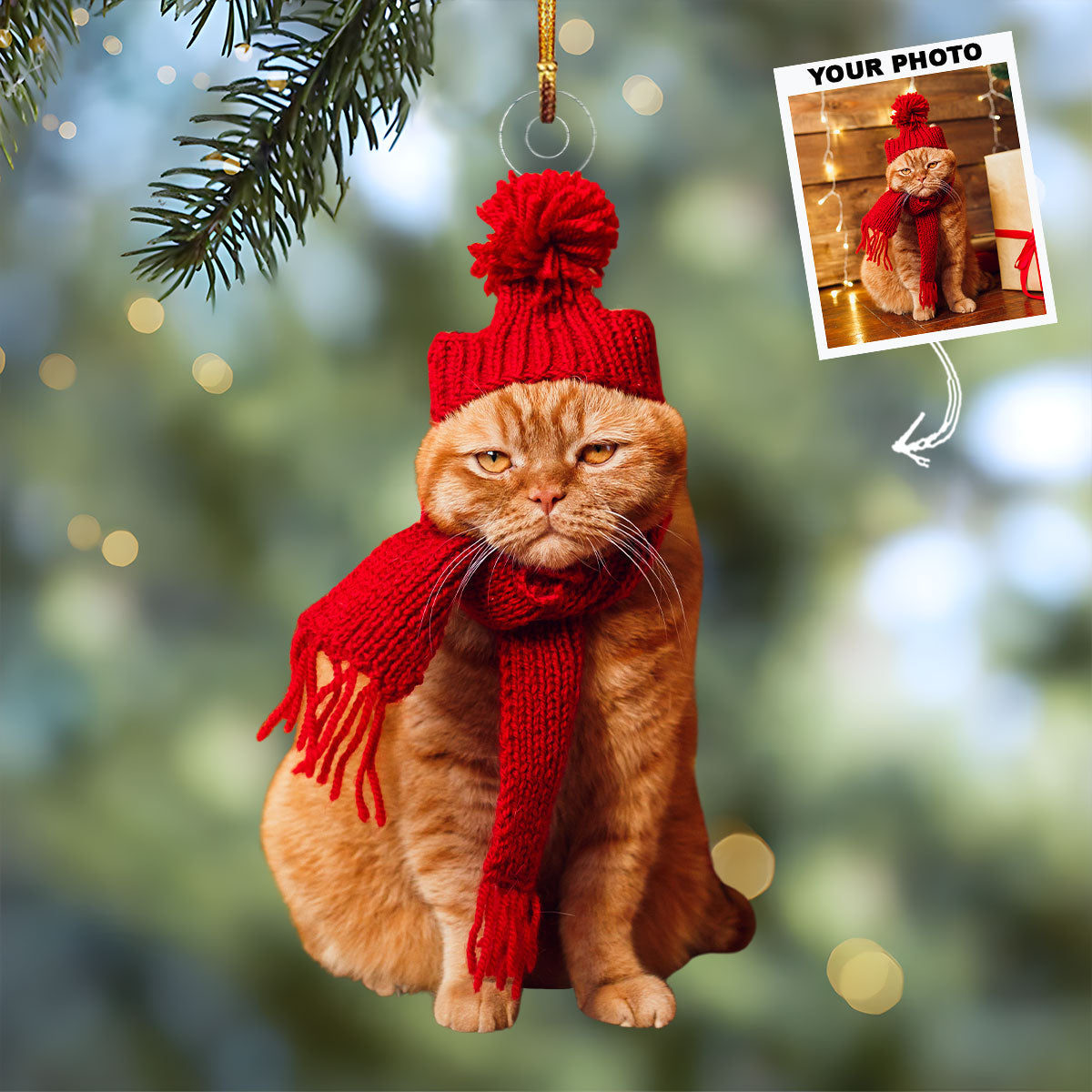 Cuddle Cat - Personalized Photo Mica Ornament - Christmas Gift For Cat Lovers, Cat Owners