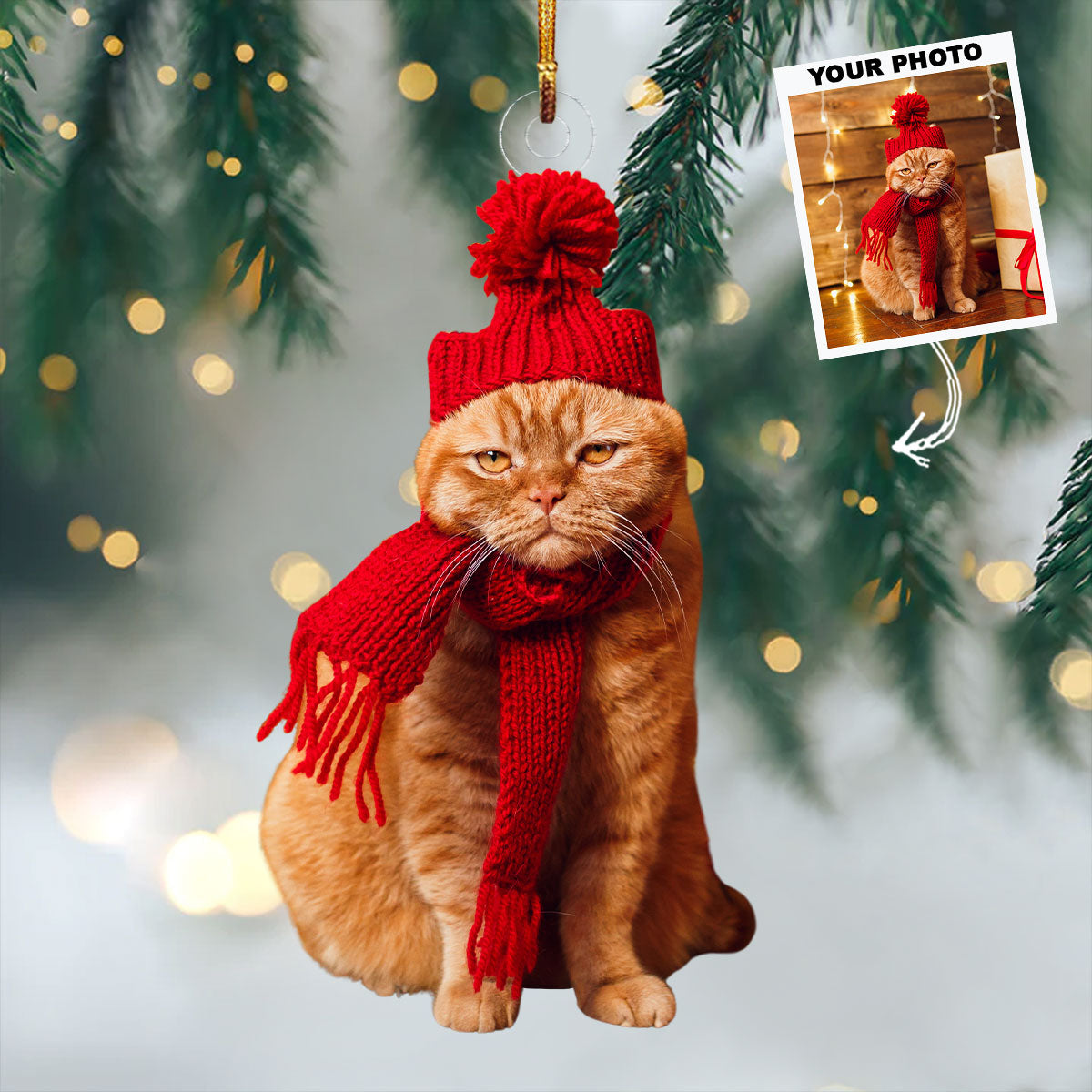 Cuddle Cat - Personalized Photo Mica Ornament - Christmas Gift For Cat Lovers, Cat Owners