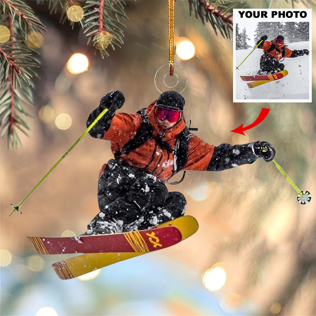 Alpine Adventure - Personalized Mica Ornament - Gift For Skiing Lovers, Family Members