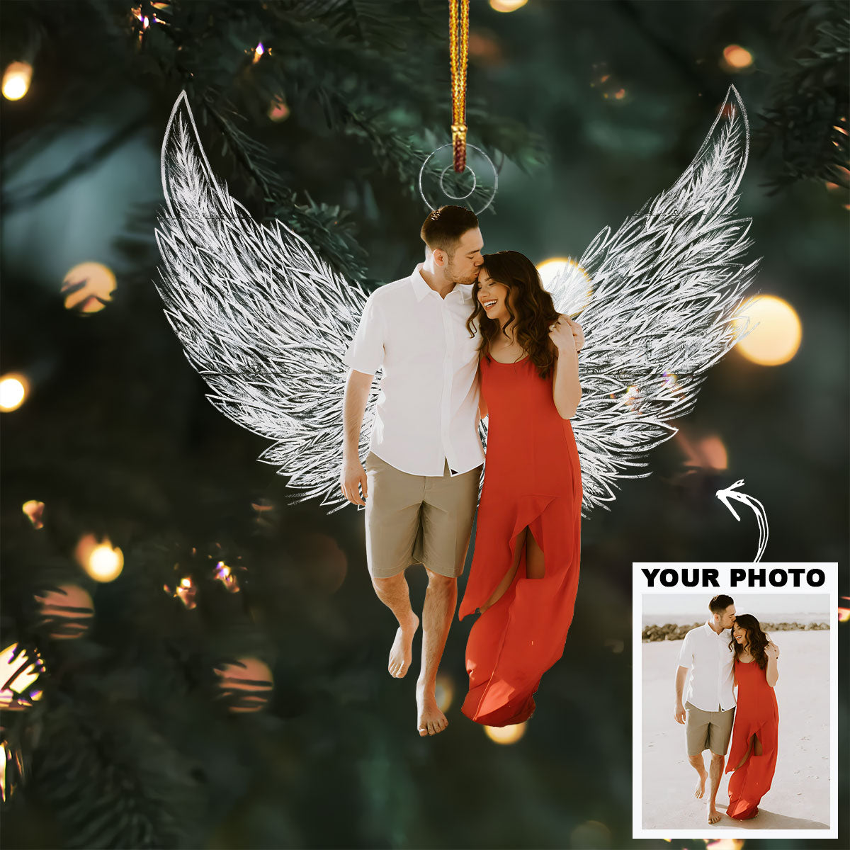 Wing Customized Your Photo Ornament - Personalized Custom Photo Mica Ornament - Christmas Gift For Family Members, Couples UPL0DM024