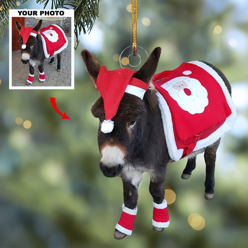 Santa Donkeys - Personalized Photo Mica Ornament - Gift For Donkey Lovers, Donkey Owners, Pet Lovers