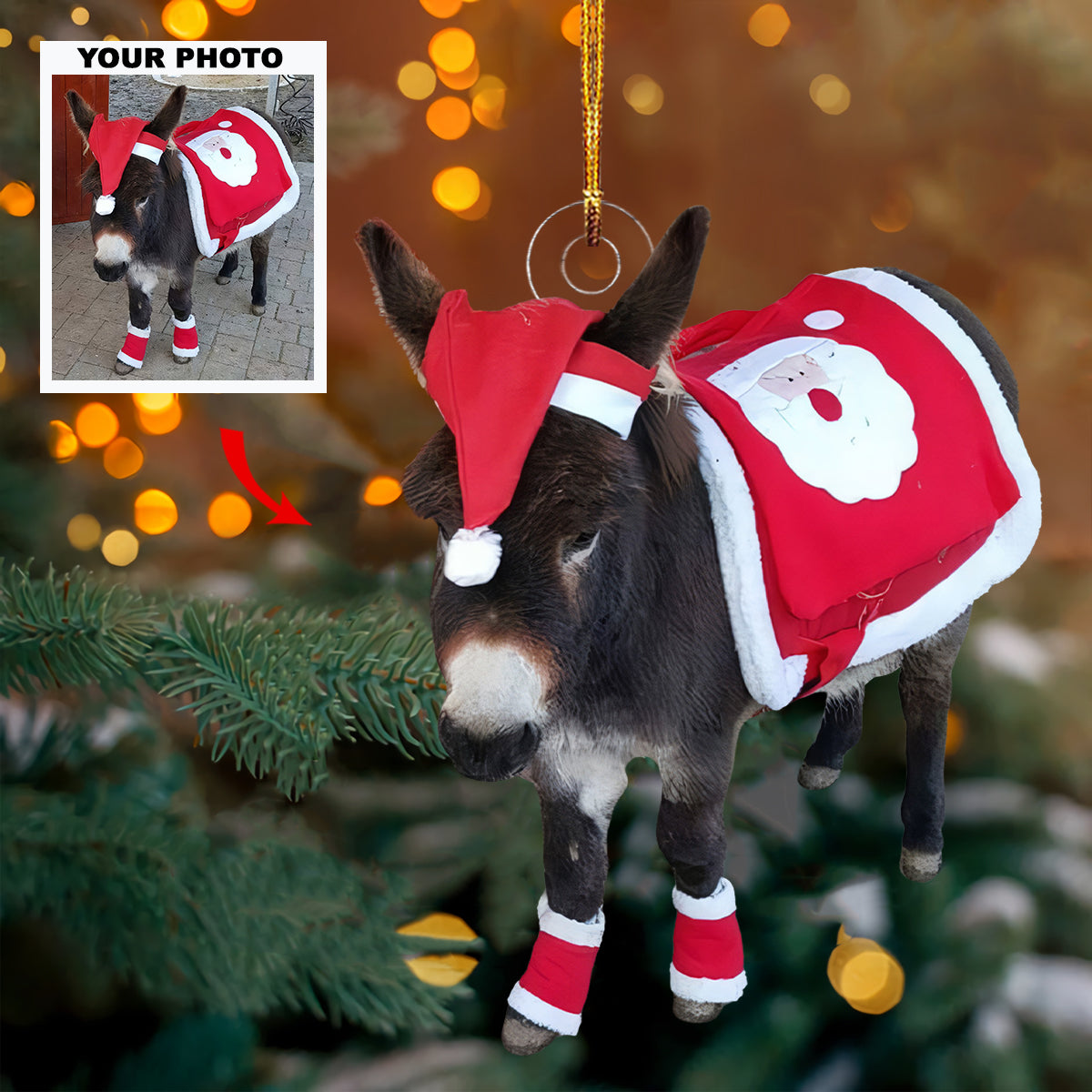 Santa Donkeys - Personalized Photo Mica Ornament - Gift For Donkey Lovers, Donkey Owners, Pet Lovers