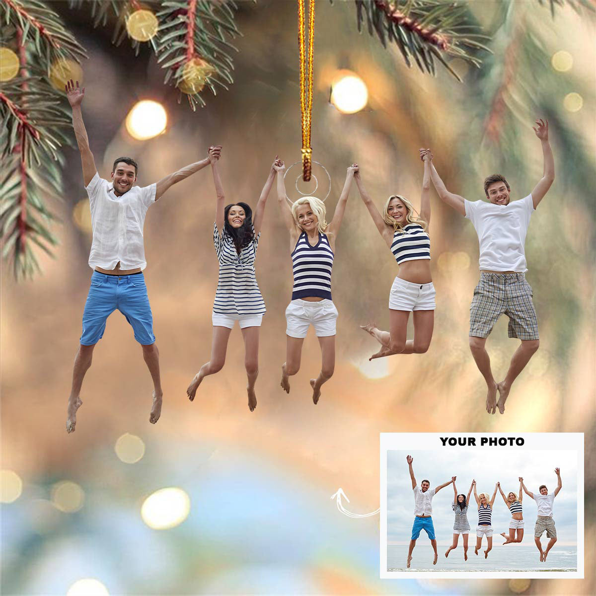Merry Christmas Happy Family - Personalized Custom Photo Mica Ornament - Christmas Gift For Family Members, Dad, Mom