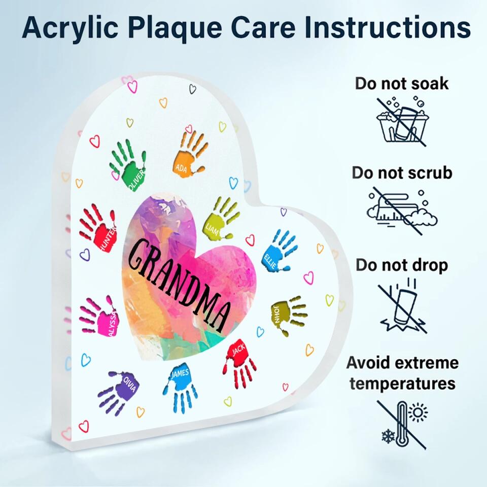 Personalized Heart-shaped Acrylic Plaque - Gift For Mom & Grandma - Grandma Colorful Heart ARND005