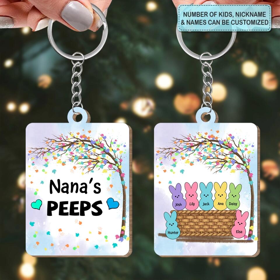 Grandma's Peeps - Personalized Wooden Keychain - Easter Gift For Grandma