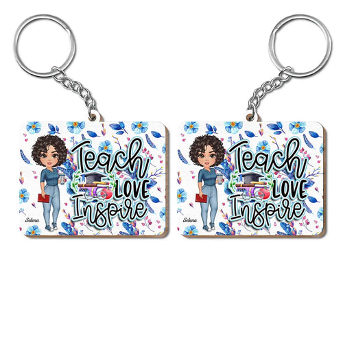 Personalized Wooden Keychain - Teacher's Day, Birthday Gift For Teacher - Teach Love Insprire ARND0014