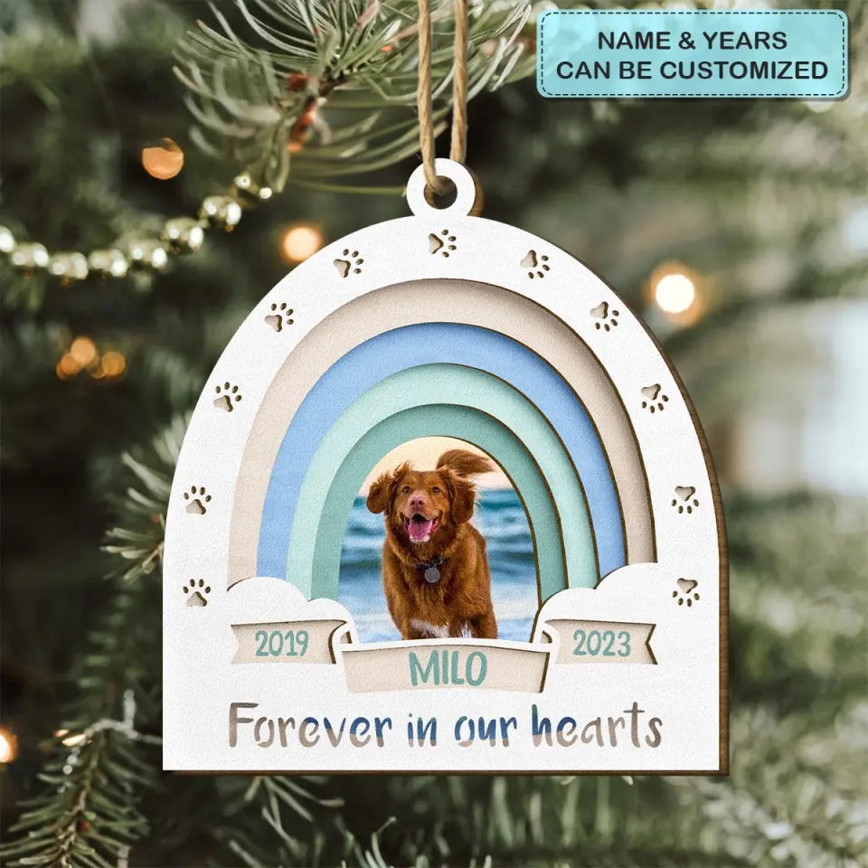 Forever In Our Hearts - Personalized Custom Wood Ornament - Christmas, Memorial Gift For Pet Mom, Pet Dad, Pet Lover, Pet Owner