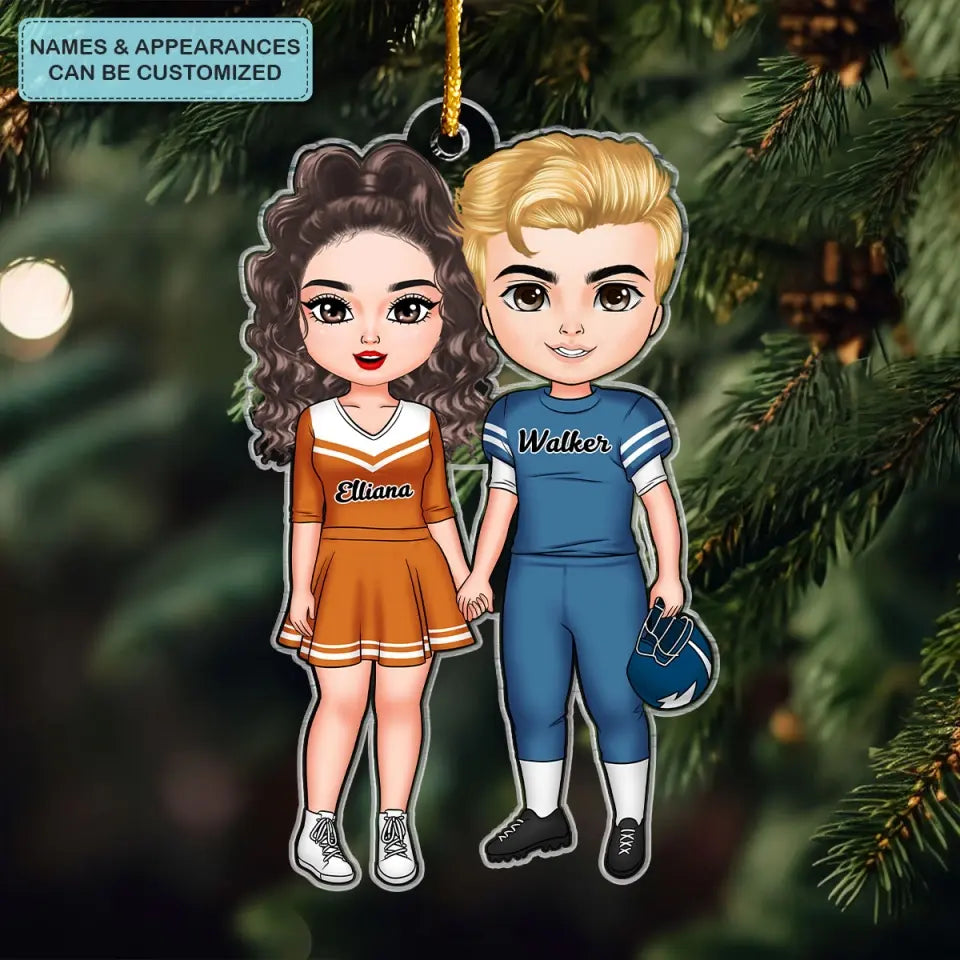 American Football Couple - Personalized Custom Mica Ornament - Christmas Gift For Couple CLA0HD007