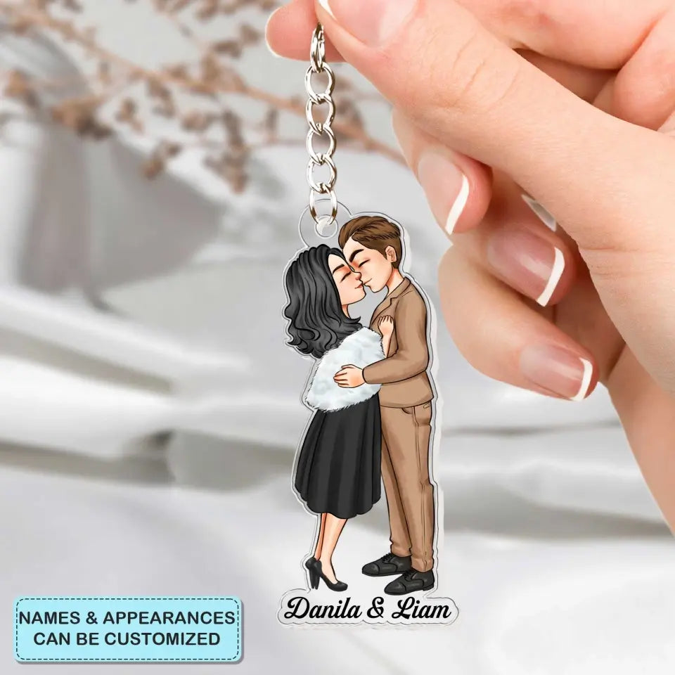 Chibi Kissing Couple - Personalized Custom Acrylic Keychain - Valentine's Day, Anniversary Gift For Couple, Wife, Husband, Boyfriend, Girlfriend CLA0DM023