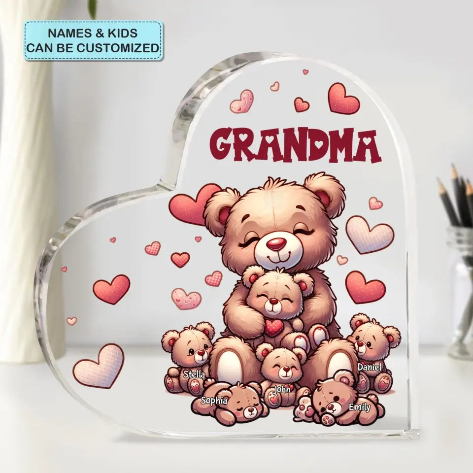 Nana's Bear - Personalized Custom Heart-shaped Acrylic Plaque - Mother's Day Gift For Grandma