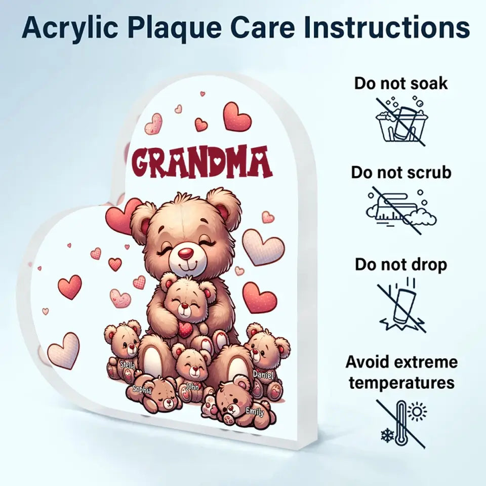 Nana's Bear - Personalized Custom Heart-shaped Acrylic Plaque - Mother's Day Gift For Grandma