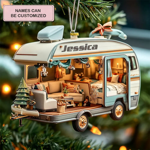 Rolling Cottage - Personalized Mica Ornament - Gift For Camping Lovers