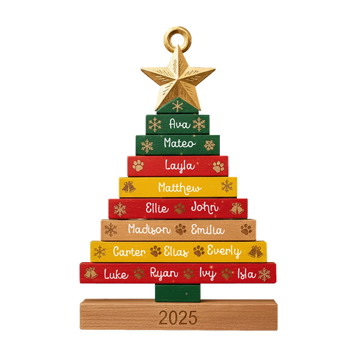Christmas Family Tree - Personalized Custom Shape Wood Ornament - Christmas Gift For Family Members
