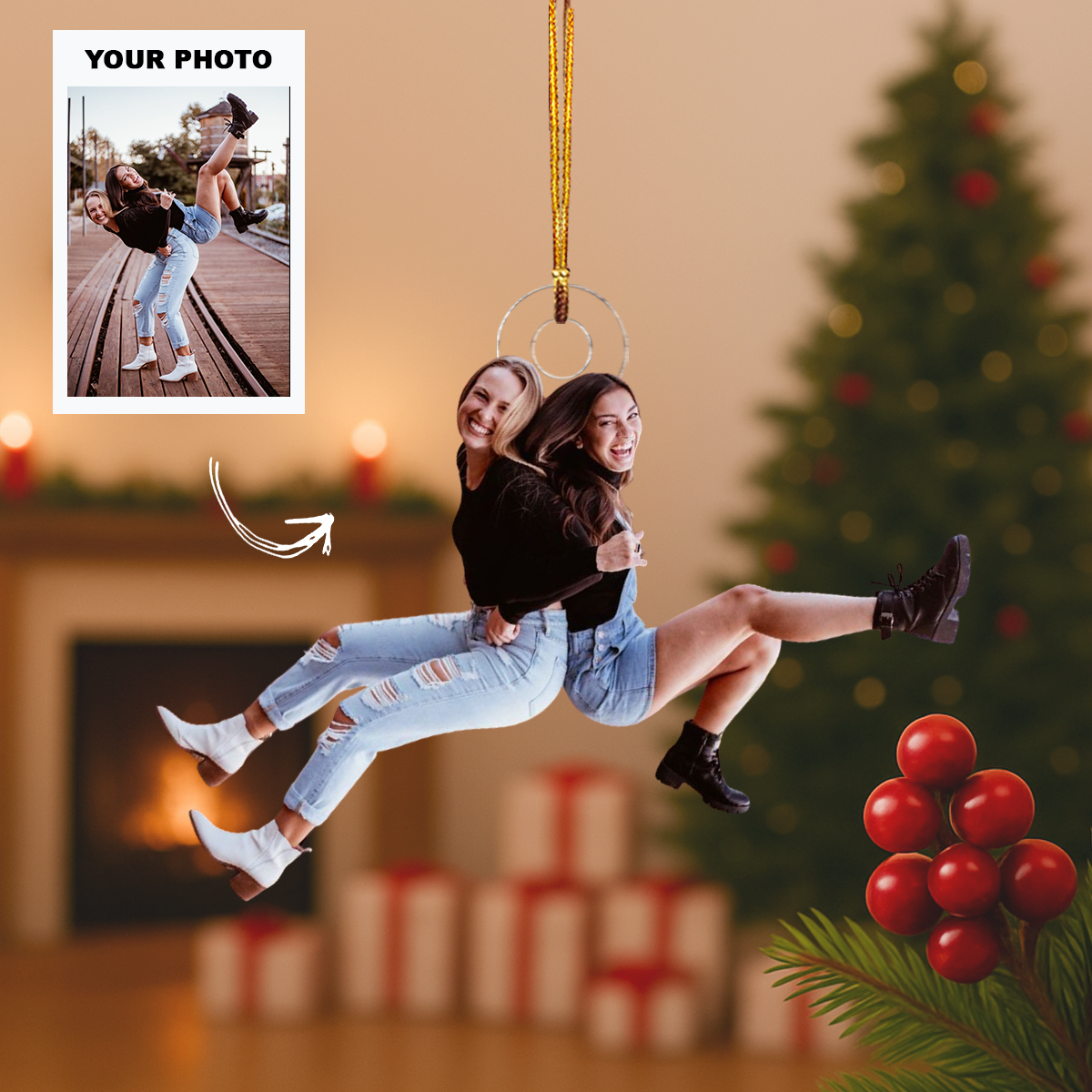 Besties By Heart - Personalized Photo Mica Ornament - Customized Your Photo Ornament - Christmas Gift For Besties