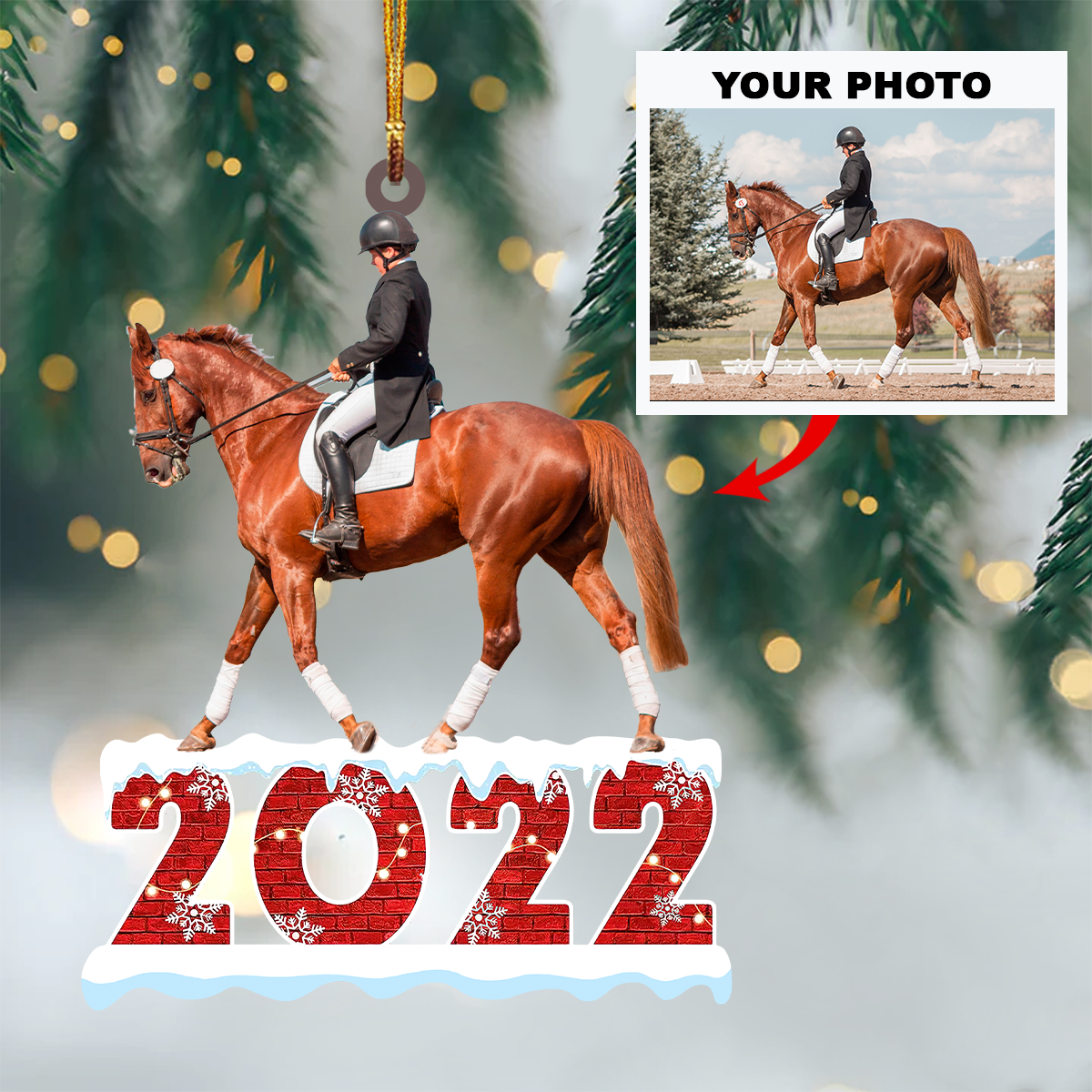 Personalized Photo Mica Ornament - Gift For Horse Lover - Riding Horse 2022 ARND018 UPL0KH011