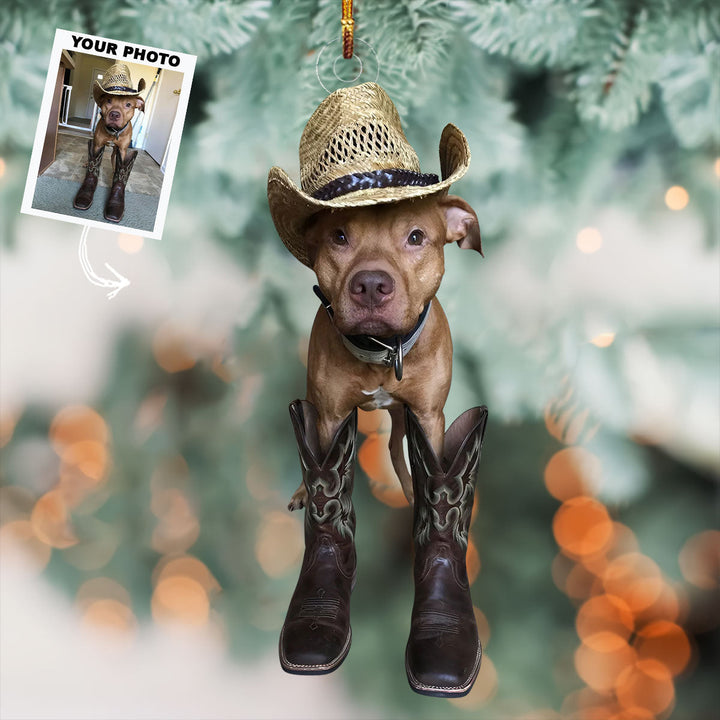 Rodeo Puppy - Personalized Photo Mica Ornament - Christmas Gift For Dog Lovers, Dog Owners