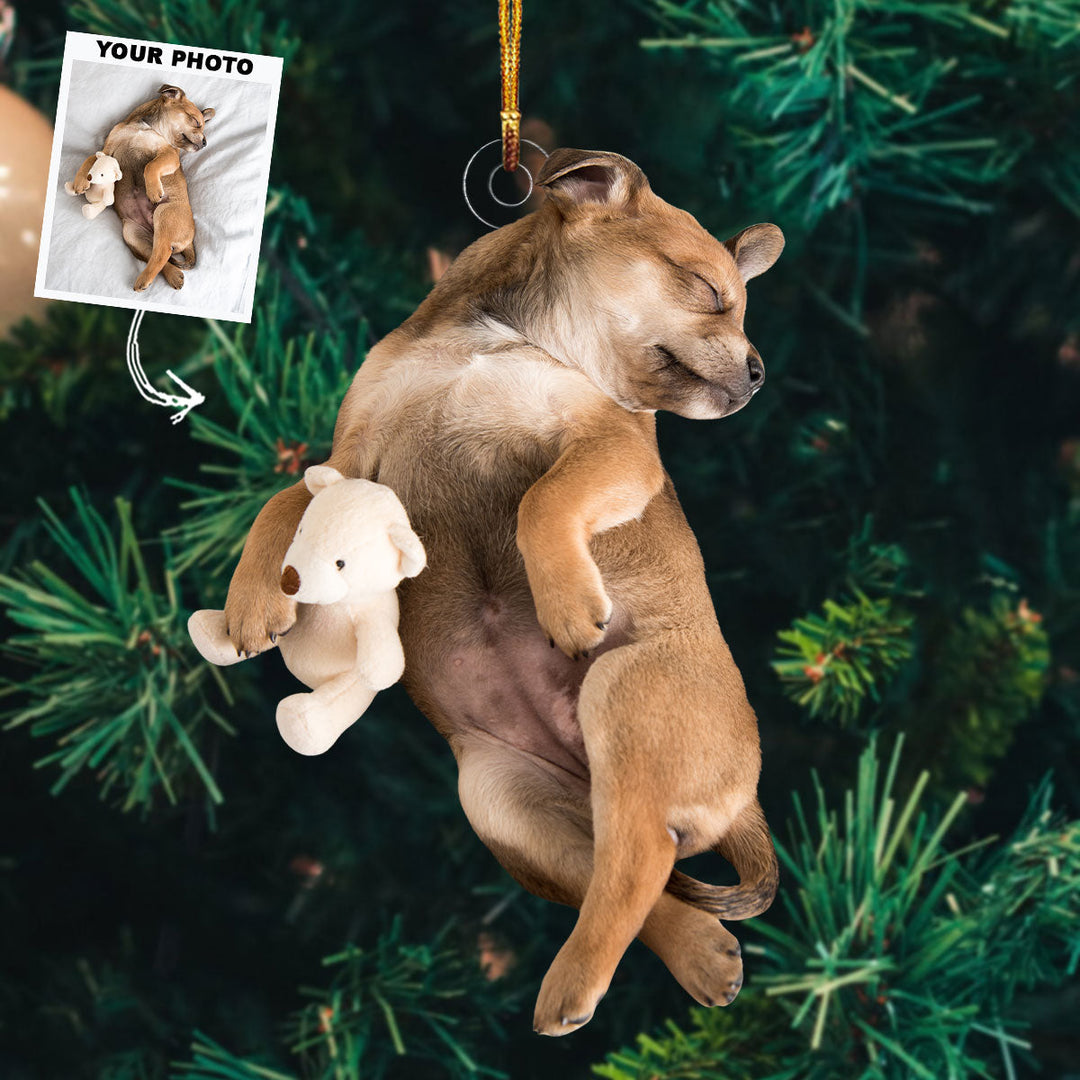Sleep Kiss Puppy - Personalized Photo Mica Ornament - Christmas Gift For Dog Lovers, Dog Owners