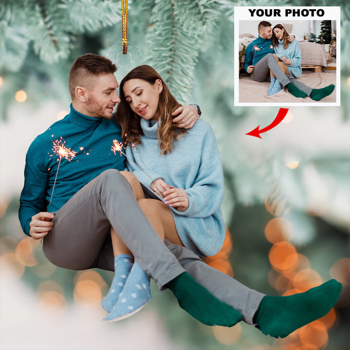 Holiday Heartstrings - Personalized Photo Mica Ornament - Gift For Couple