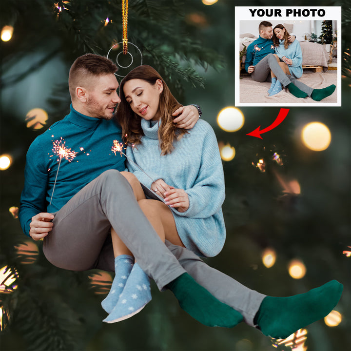 Holiday Heartstrings - Personalized Photo Mica Ornament - Gift For Couple