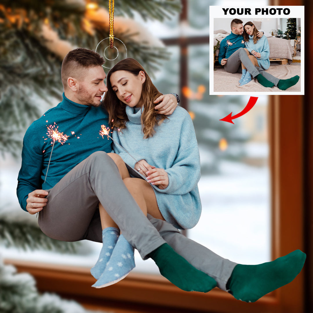 Holiday Heartstrings - Personalized Photo Mica Ornament - Gift For Couple