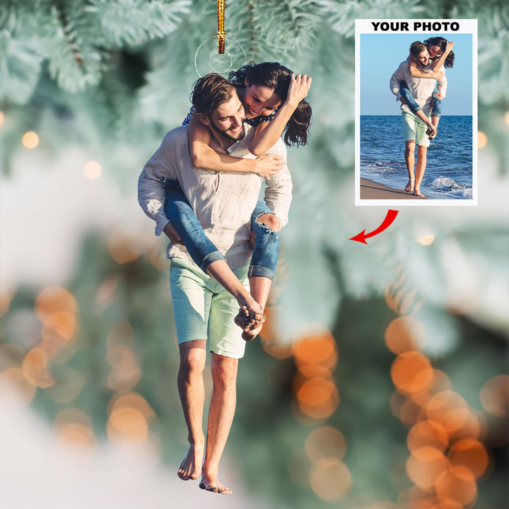 Sandy Strolls - Personalized Photo Mica Ornament - Gift For Couple