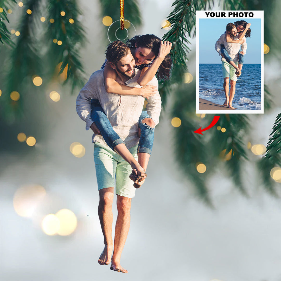 Sandy Strolls - Personalized Photo Mica Ornament - Gift For Couple
