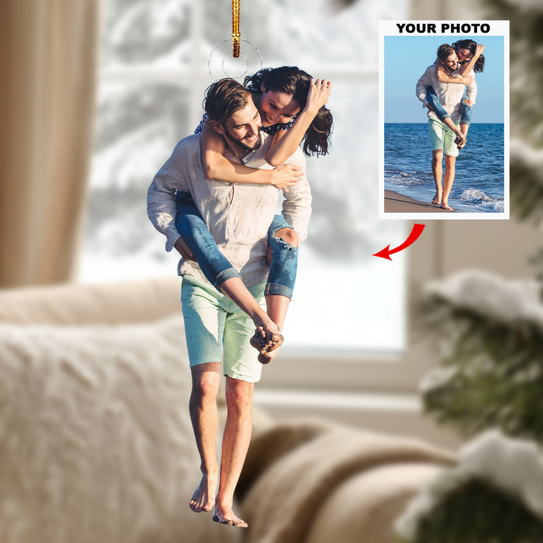 Sandy Strolls - Personalized Photo Mica Ornament - Gift For Couple