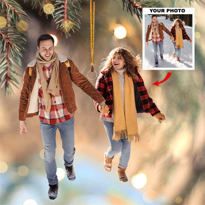 Snowflake Serenade - Personalized Photo Mica Ornament - Gift For Couple