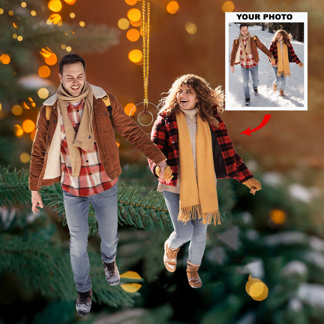 Snowflake Serenade - Personalized Photo Mica Ornament - Gift For Couple