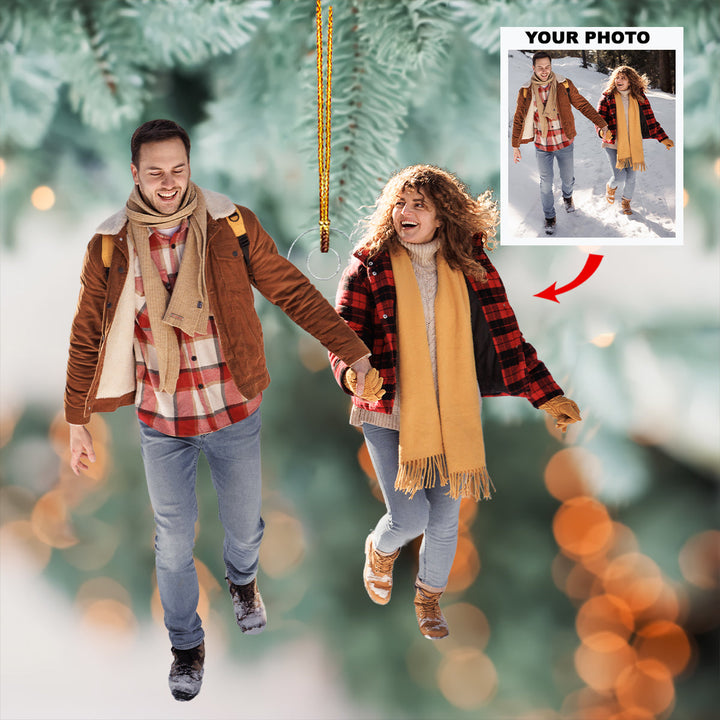 Snowflake Serenade - Personalized Photo Mica Ornament - Gift For Couple