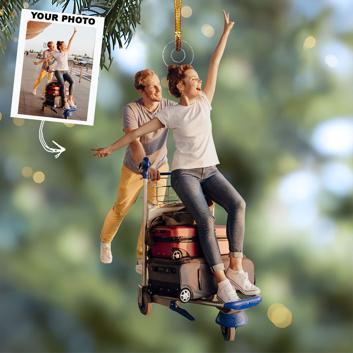 I Found My Travel Partner In Life - Personalized Photo Mica Ornament - Christmas Gift For Couple