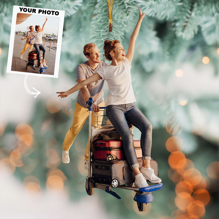 I Found My Travel Partner In Life - Personalized Photo Mica Ornament - Christmas Gift For Couple