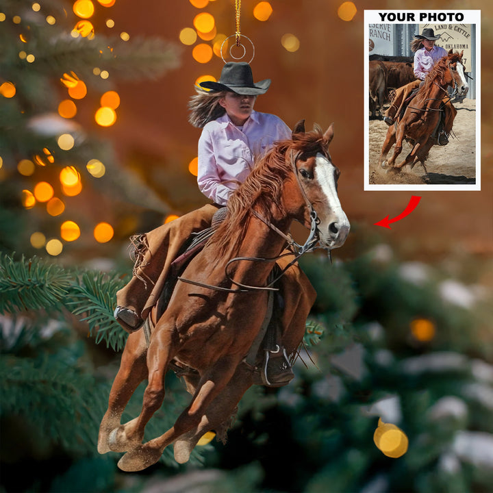 Riding into Dawn - Personalized Photo Mica Ornament - Christmas Gift For Equestrian Members, Sport Lovers