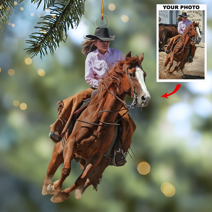 Riding into Dawn - Personalized Photo Mica Ornament - Christmas Gift For Equestrian Members, Sport Lovers