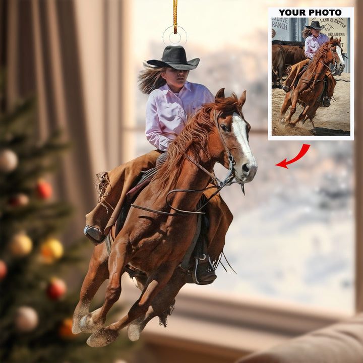 Riding into Dawn - Personalized Photo Mica Ornament - Christmas Gift For Equestrian Members, Sport Lovers