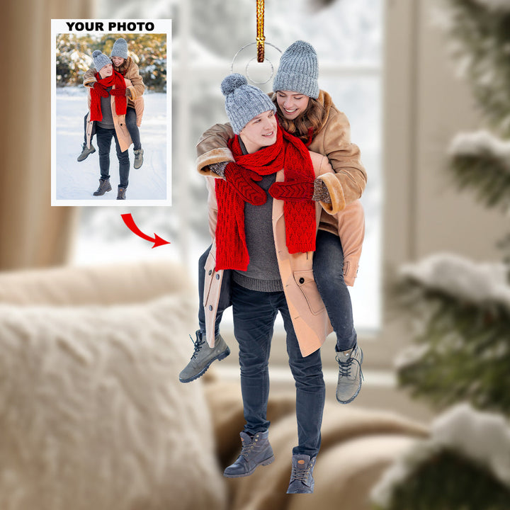 Hearts United - Personalized Photo Mica Ornament - Gift For Couple