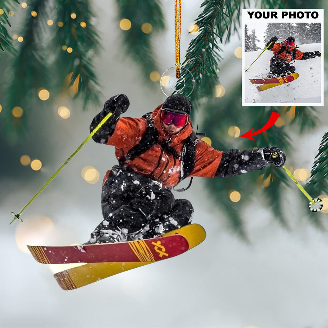 Alpine Adventure - Personalized Mica Ornament - Gift For Skiing Lovers, Family Members