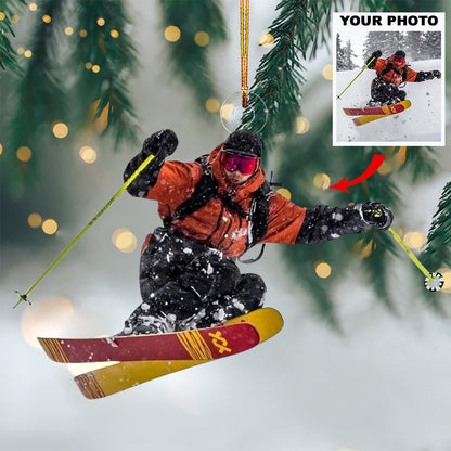 Alpine Adventure - Personalized Mica Ornament - Gift For Skiing Lovers, Family Members