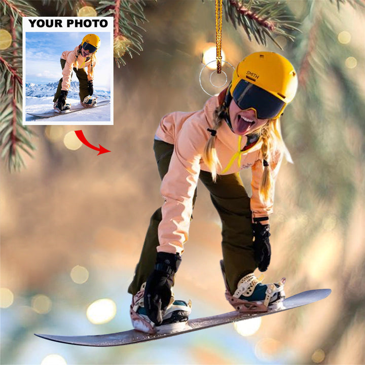 Ski Lodge Joy - Personalized Mica Ornament - Gift For Skiing Lovers, Family Members