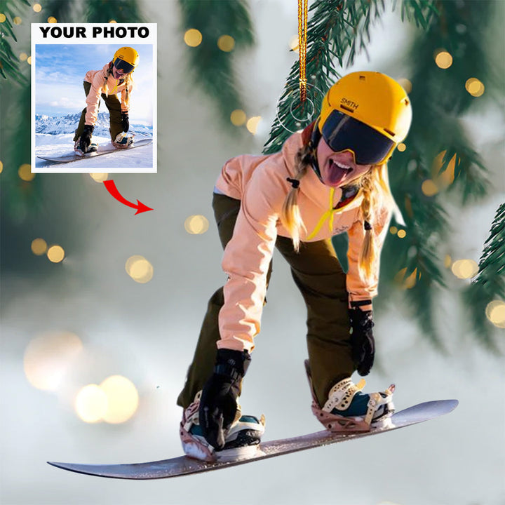 Ski Lodge Joy - Personalized Mica Ornament - Gift For Skiing Lovers, Family Members