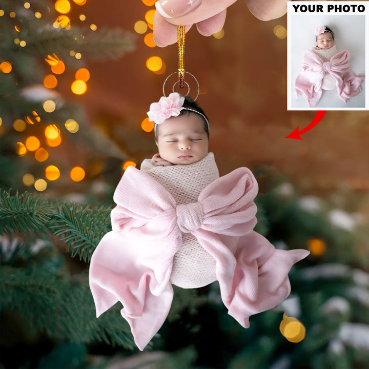 Angel Bows - Personalized Photo Mica Ornament - Christmas Gift For Family Members