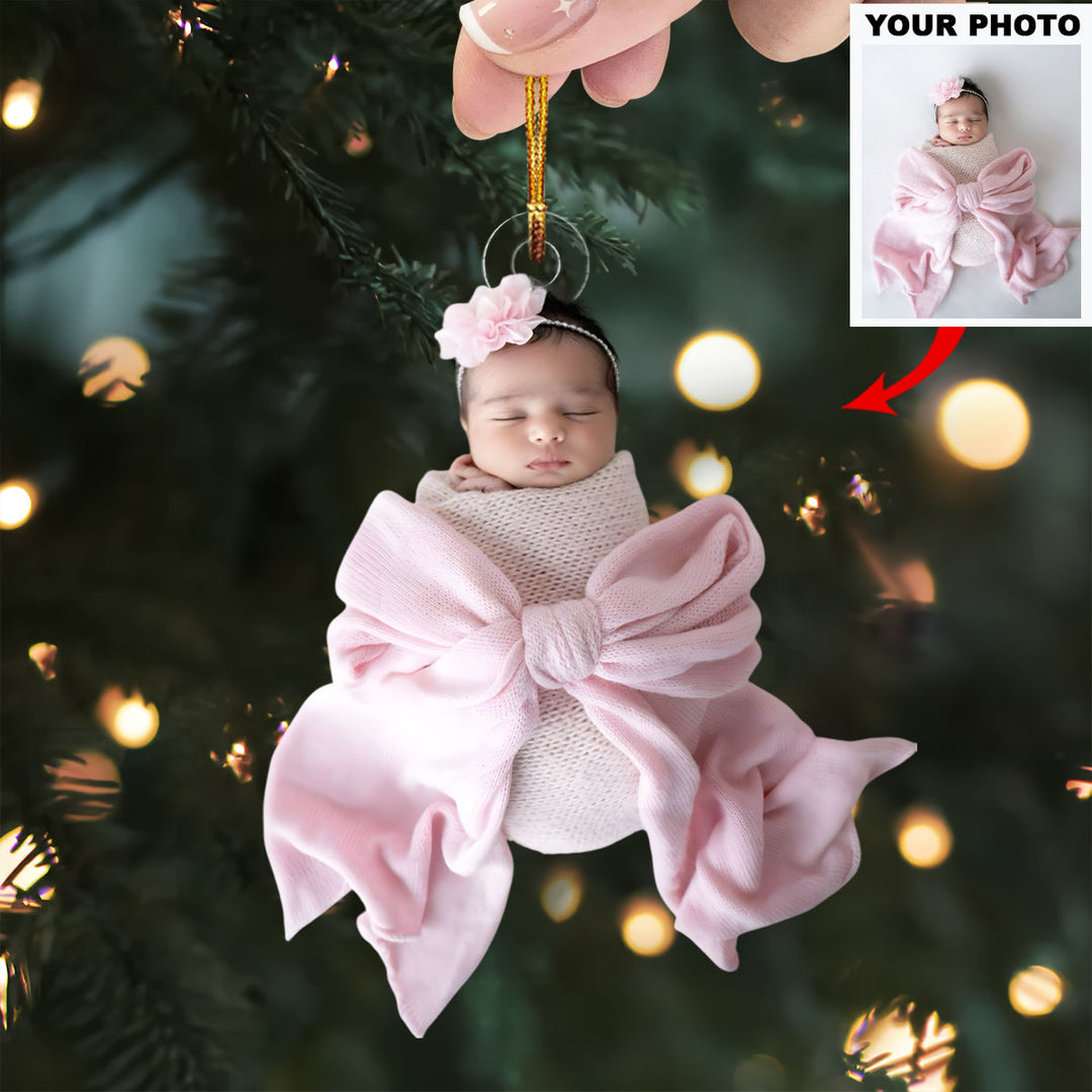 Angel Bows - Personalized Photo Mica Ornament - Christmas Gift For Family Members
