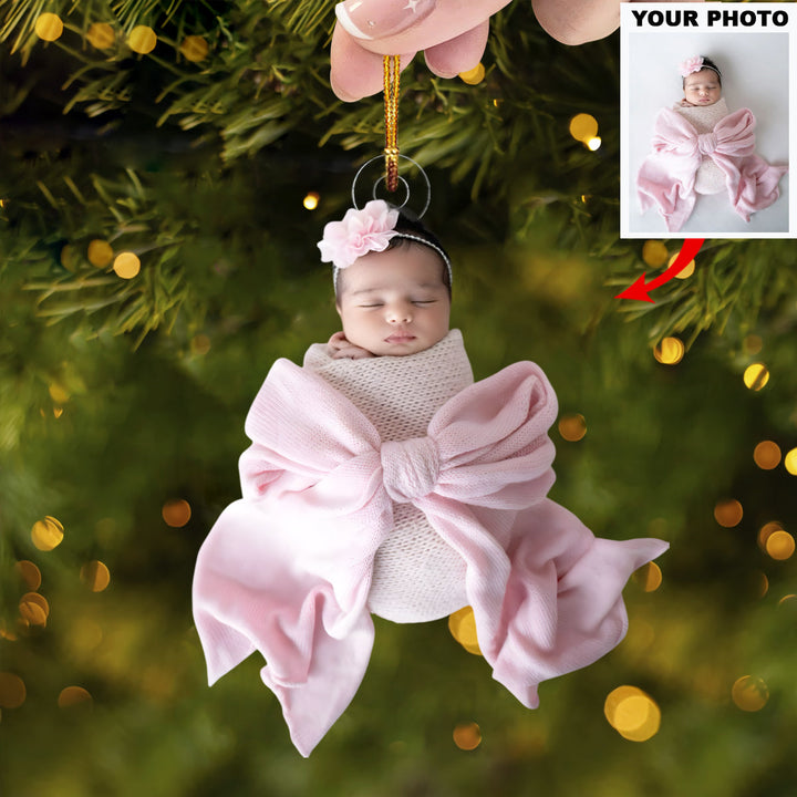 Angel Bows - Personalized Photo Mica Ornament - Christmas Gift For Family Members