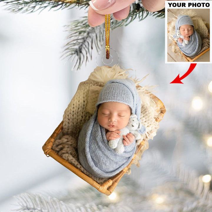 Cozy Cocoon - Personalized Photo Mica Ornament - Christmas Gift For Family Members