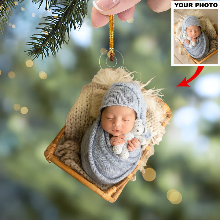 Cozy Cocoon - Personalized Photo Mica Ornament - Christmas Gift For Family Members