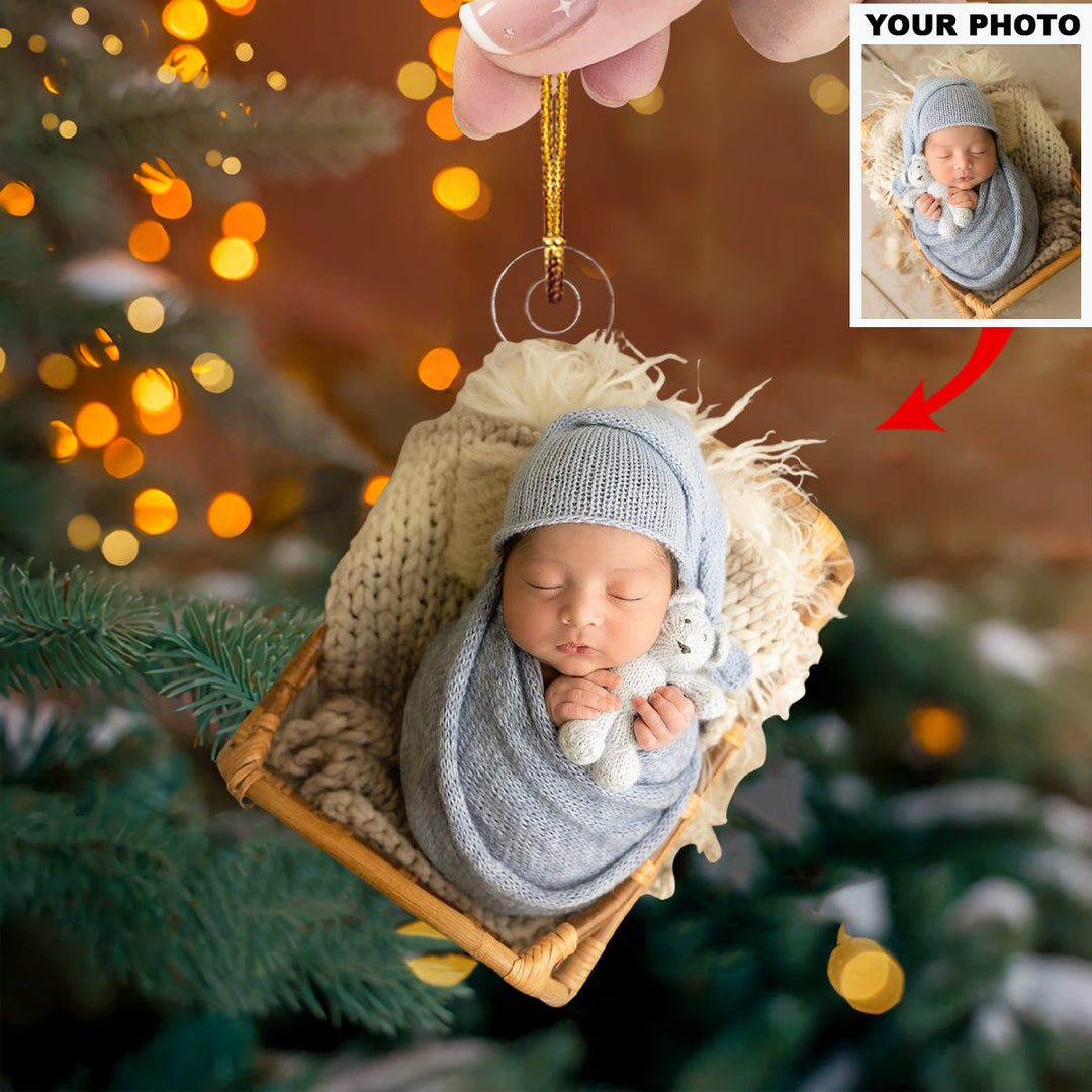 Cozy Cocoon - Personalized Photo Mica Ornament - Christmas Gift For Family Members