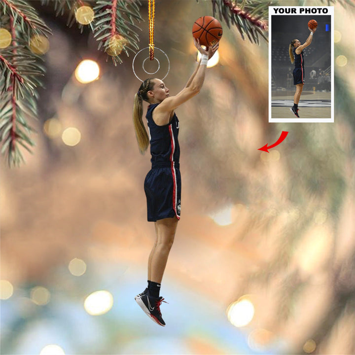 Basket of Cheer - Personalized Photo Mica Ornament - Christmas Gift For Sports Lovers