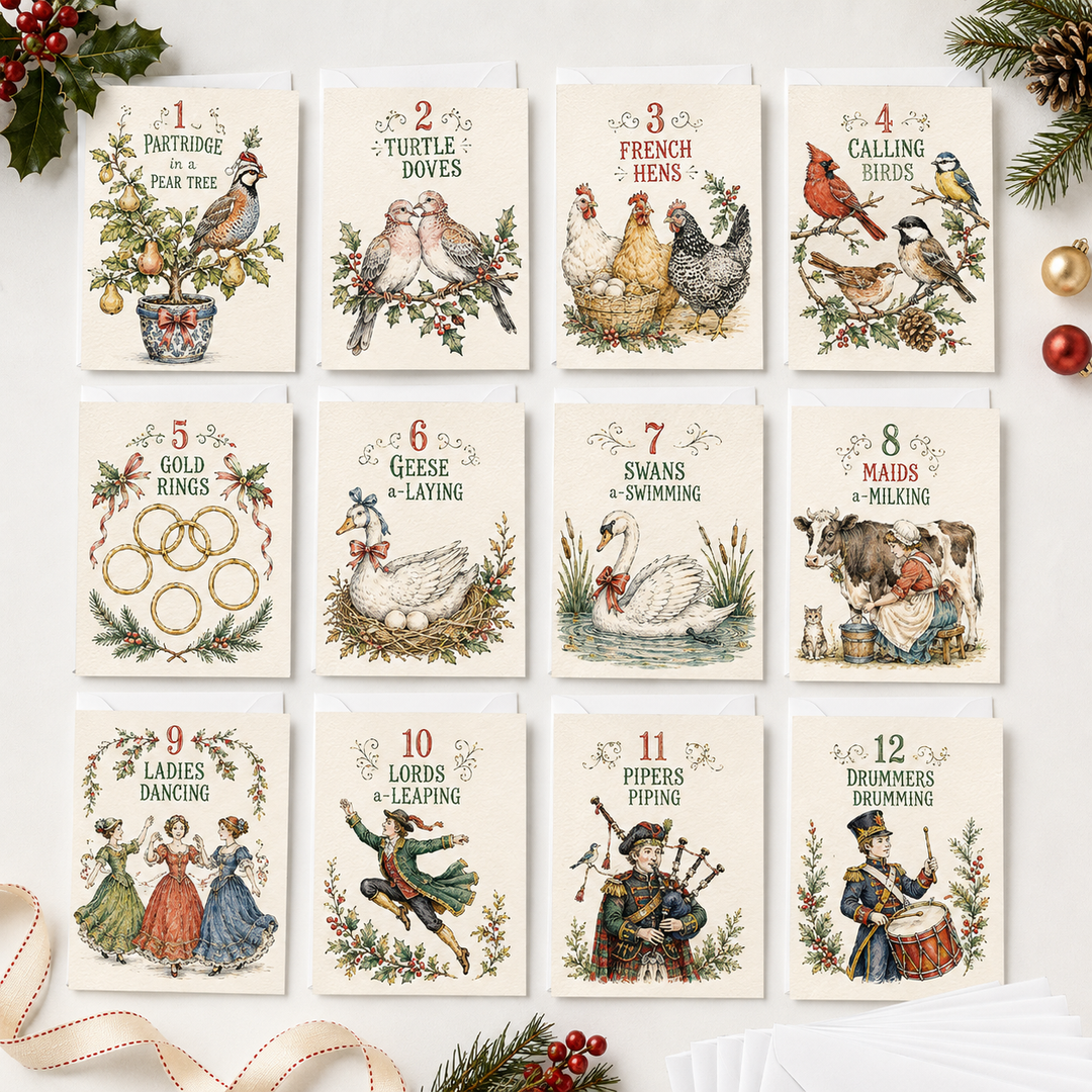 12 Days of Holiday Cheer Christmas Cards Assortment, Set of 12 - Holiday Greeting Cards GC0TL024