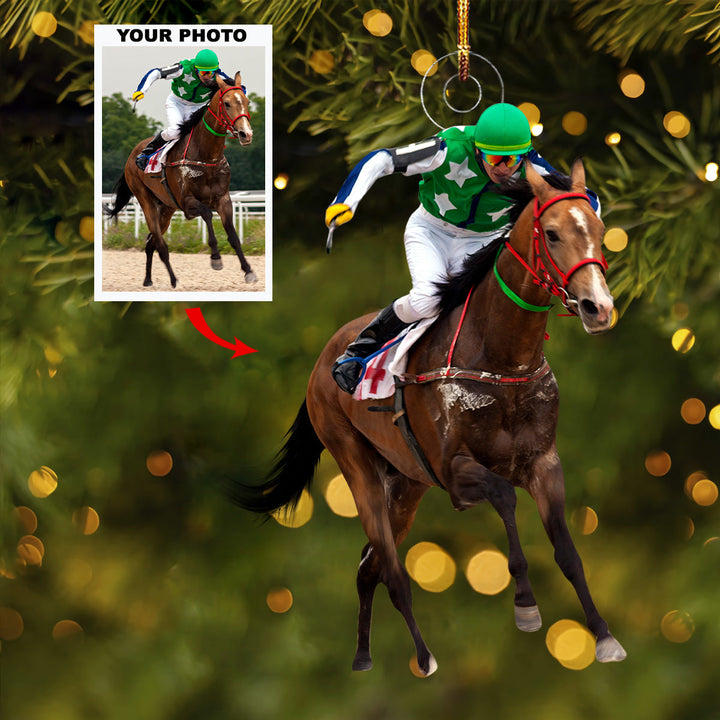 Star Race - Personalized Photo Mica Ornament - Gift For Horse Lovers, Family Members