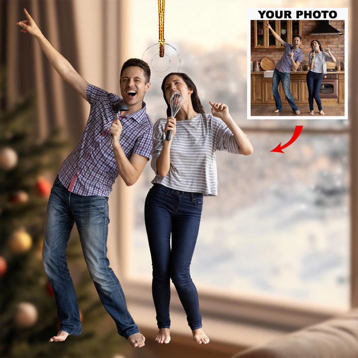 Kitchen Karaoke - Personalized Photo Mica Ornament - Gift For Couple